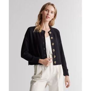 Quince Black Cotton Cropped Cardigan